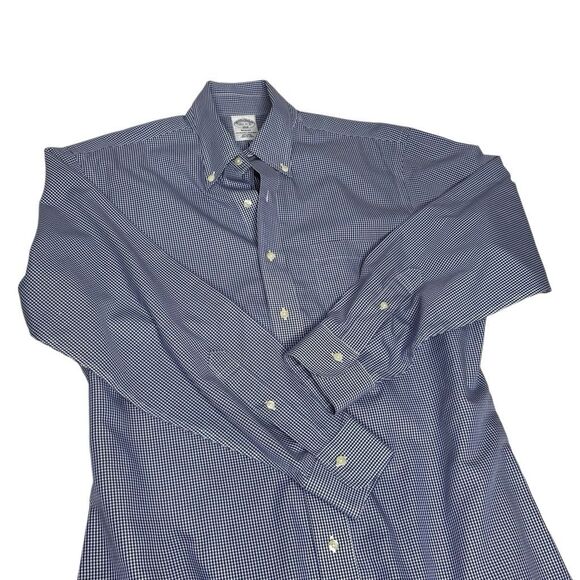 Brooks Brothers blue and white checkered long sleeve button up shirt size 15 1/2 - Picture 3 of 9